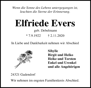 Traueranzeige von Elfriede Evers von Kieler Nachrichten