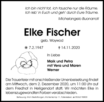 Traueranzeige von Elke Fischer von Aller Zeitung