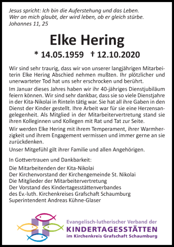 Traueranzeige von Elke Hering von Schaumburger Nachrichten