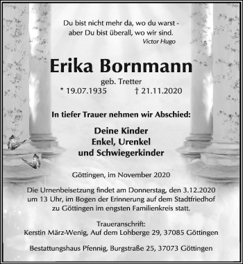 Traueranzeige von Erika Bornmann von Göttinger Tageblatt