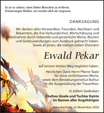 Traueranzeige von Ewald Pekar von Leipziger Volkszeitung