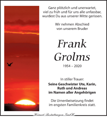 Traueranzeige von Frank Grolms von Torgauer Zeitung