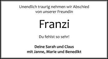 Traueranzeige von Franzi  von Göttinger Tageblatt