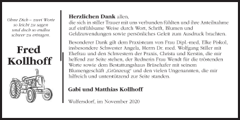 Traueranzeige von Fred Kollhoff von Märkischen Allgemeine Zeitung