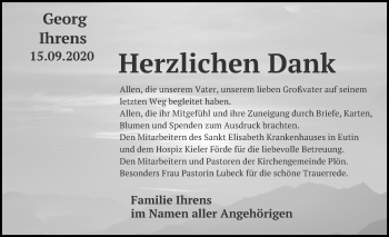 Traueranzeige von Georg Ihrens von Kieler Nachrichten