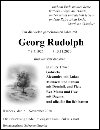 Traueranzeige von Georg Rudolph von Eichsfelder Tageblatt