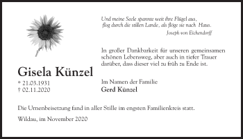 Traueranzeige von Gisela Künzel von Märkischen Allgemeine Zeitung