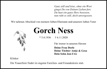 Traueranzeige von Gorch Ness von Kieler Nachrichten