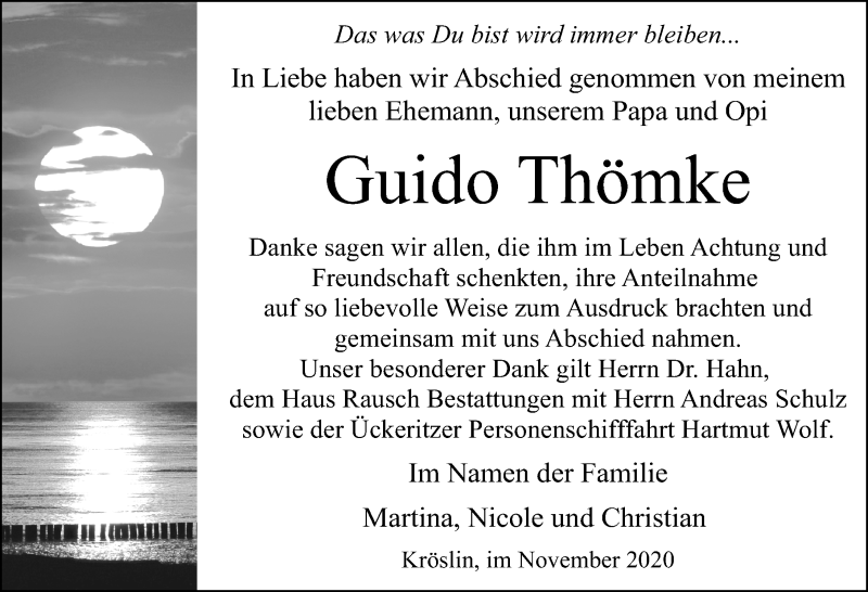  Traueranzeige für Guido Thömke vom 28.11.2020 aus Ostsee-Zeitung GmbH