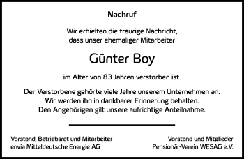 Traueranzeige von Günter Boy von Leipziger Volkszeitung