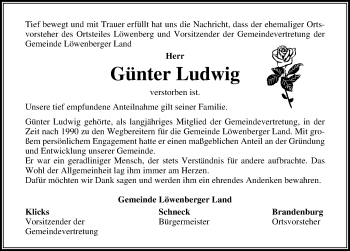 Traueranzeige von Günter Ludwig von Märkischen Allgemeine Zeitung