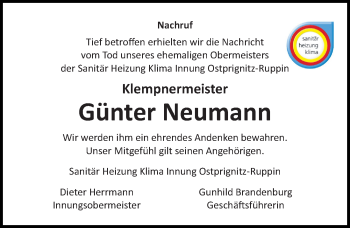 Traueranzeige von Günter Neumann von Märkischen Allgemeine Zeitung