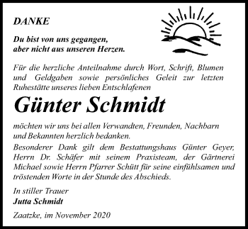 Traueranzeige von Günter Schmidt von Märkischen Allgemeine Zeitung