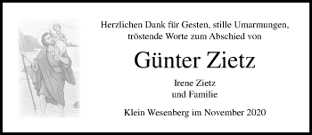 Traueranzeige von Günter Zietz von Lübecker Nachrichten