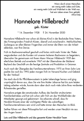 Traueranzeige von Hannelore Hillebrecht von Göttinger Tageblatt