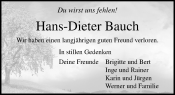 Traueranzeige von Hans-Dieter Bauch von Ostsee-Zeitung GmbH