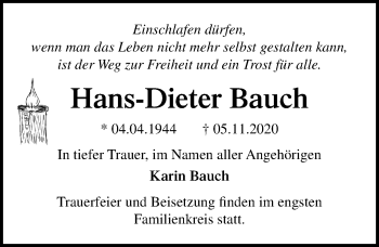 Traueranzeige von Hans-Dieter Bauch von Ostsee-Zeitung GmbH