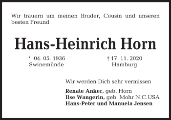 Traueranzeige von Hans-Heinrich Horn von Kieler Nachrichten