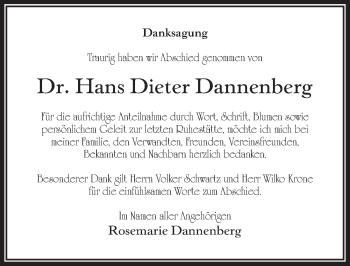 Traueranzeige von Hans Dieter Dannenberg von Märkischen Allgemeine Zeitung