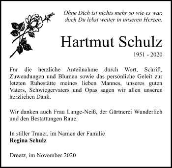 Traueranzeige von Hartmut Schulz