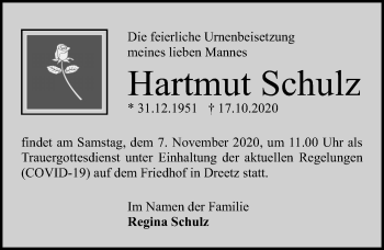 Traueranzeige von Hartmut Schulz