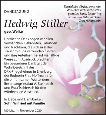 Traueranzeige von Hedwig Stiller von Leipziger Volkszeitung