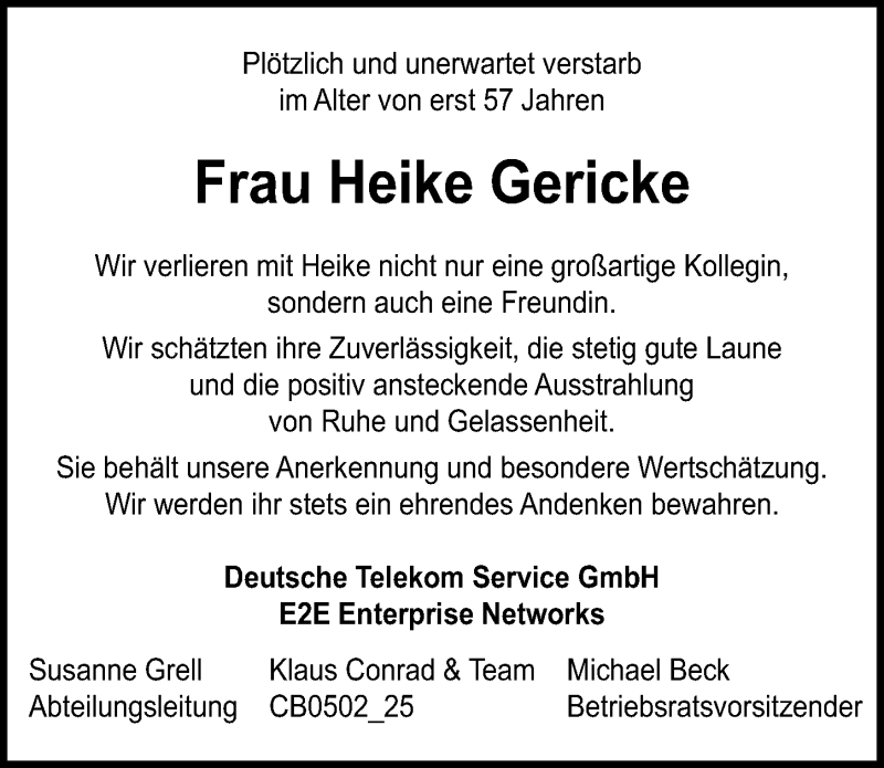  Traueranzeige für Heike Gericke vom 21.11.2020 aus Märkischen Allgemeine Zeitung