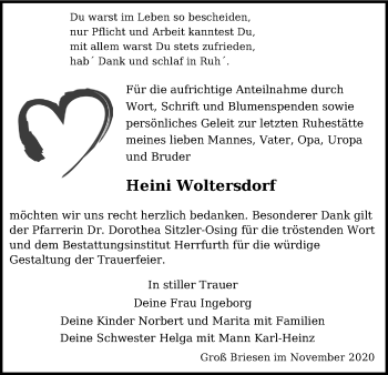 Traueranzeige von Heini Woltersdorf von Märkischen Allgemeine Zeitung