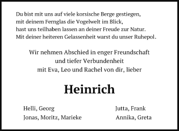 Traueranzeige von Heinrich  von Hannoversche Allgemeine Zeitung/Neue Presse