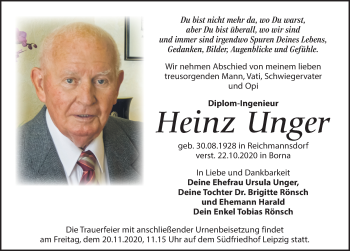 Traueranzeige von Heinz Unger von Leipziger Volkszeitung