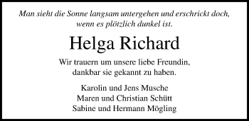 Traueranzeige von Helga Richard von Lübecker Nachrichten