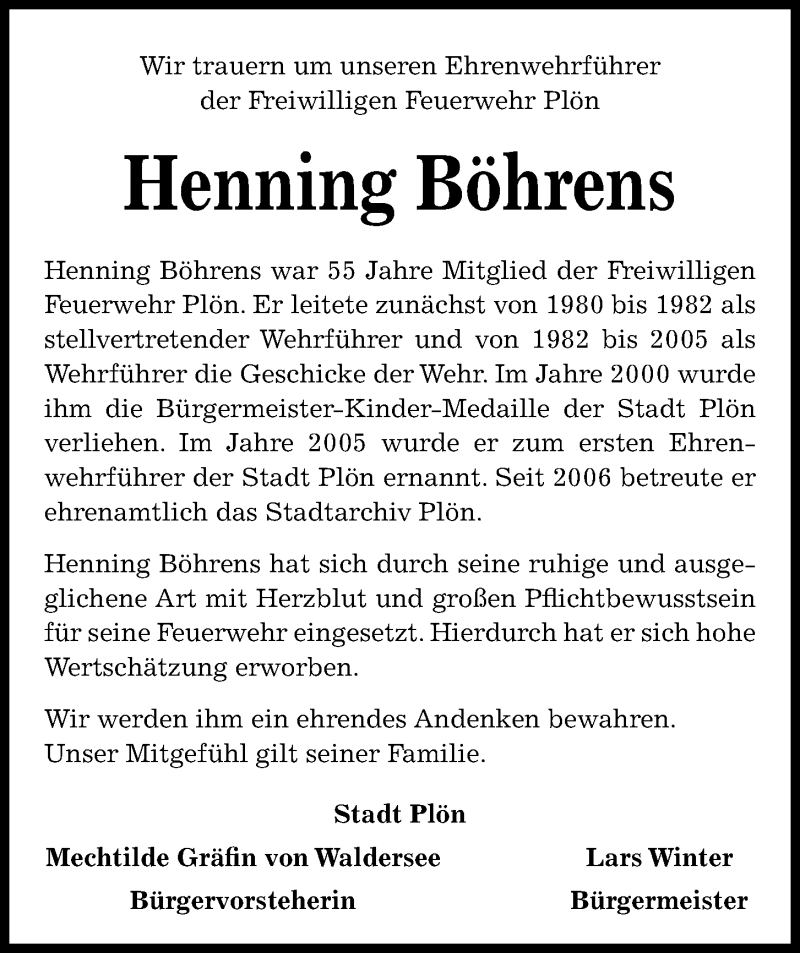  Traueranzeige für Henning Böhrens vom 10.11.2020 aus Kieler Nachrichten