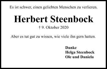 Traueranzeige von Herbert Steenbock von Kieler Nachrichten