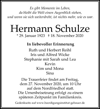 Traueranzeige von Hermann Schulze von Aller Zeitung
