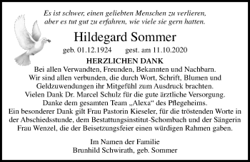 Traueranzeige von Hildegard Sommer von Ostsee-Zeitung GmbH