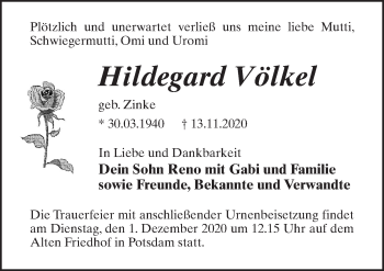 Traueranzeige von Hildegard Völkel von Märkischen Allgemeine Zeitung