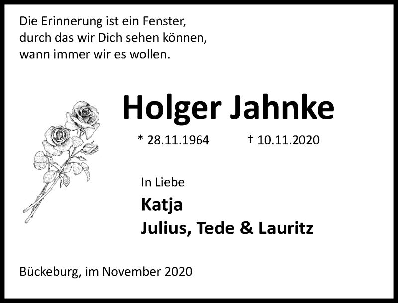  Traueranzeige für Holger Jahnke vom 18.11.2020 aus Schaumburger Nachrichten