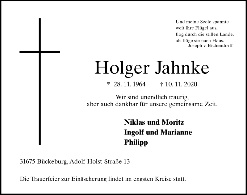  Traueranzeige für Holger Jahnke vom 18.11.2020 aus Schaumburger Nachrichten