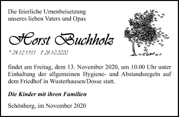 Traueranzeige von Horst Buchholz