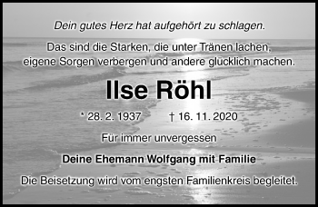 Traueranzeige von Ilse Röhl von Ostsee-Zeitung GmbH