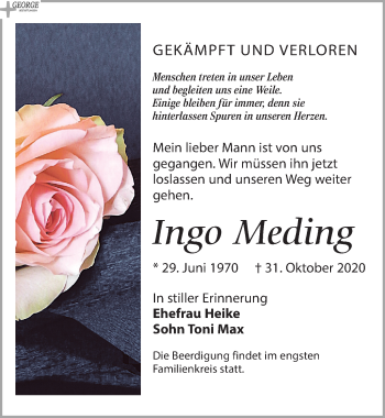 Traueranzeige von Ingo Meding von Leipziger Volkszeitung