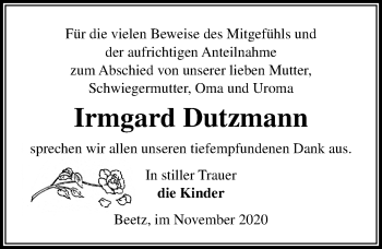 Traueranzeige von Irmgard Dutzmann von Märkischen Allgemeine Zeitung