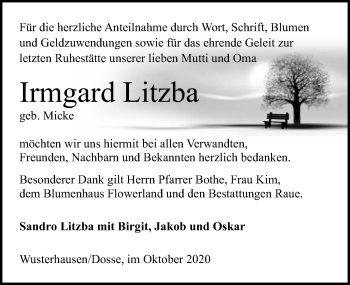 Traueranzeige von Irmgard Litzba