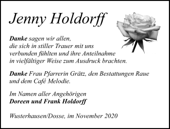 Traueranzeige von Jenny Holdorff