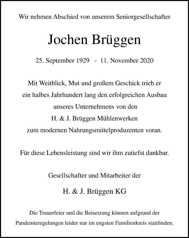  Traueranzeige für Jochen Brüggen vom 15.11.2020 aus Lübecker Nachrichten