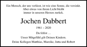 Traueranzeige von Jochen Dabbert von Lübecker Nachrichten