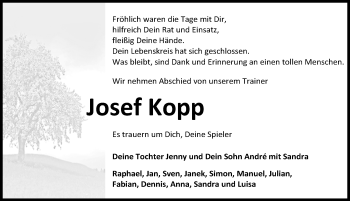 Traueranzeige von Josef Kopp von Eichsfelder Tageblatt