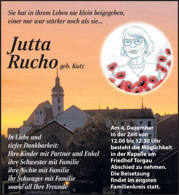 Traueranzeige von Jutta Ruch von Torgauer Zeitung