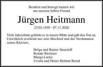 Traueranzeige von Jürgen Heitmann von Ostsee-Zeitung GmbH