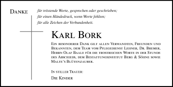 Traueranzeige von Karl Bork von Ostsee-Zeitung GmbH